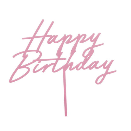 Happy Birthday Taarttopper Roze 16,5cm van Partydeco koop je bij Partywinkel