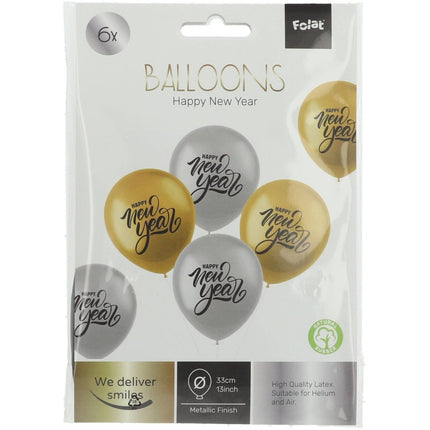 Happy New Year Ballonnen 33cm 6st van Folat koop je bij Partywinkel