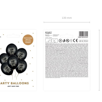 Happy New Year Ballonnen Zwart 30cm 6st van Partydeco koop je bij Partywinkel