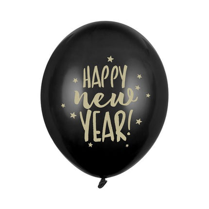 Happy New Year Ballonnen Zwart 30cm 6st van Partydeco koop je bij Partywinkel