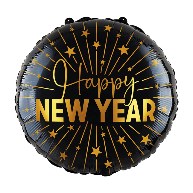 Happy New Year Helium Ballon Zwart Goud Leeg 45cm van WeFiesta koop je bij Partywinkel
