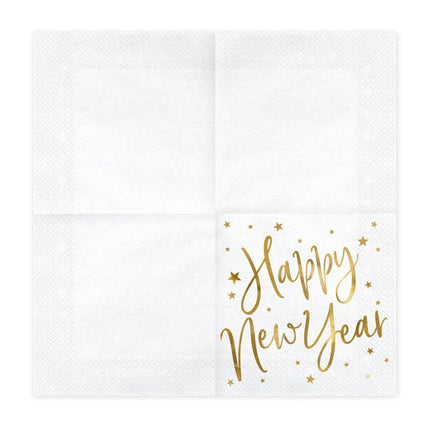 Happy New Year Servetten Wit 33cm 20st van Partydeco koop je bij Partywinkel