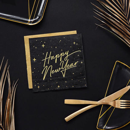 Happy New Year Servetten Zwart 33cm 20st van Partydeco koop je bij Partywinkel