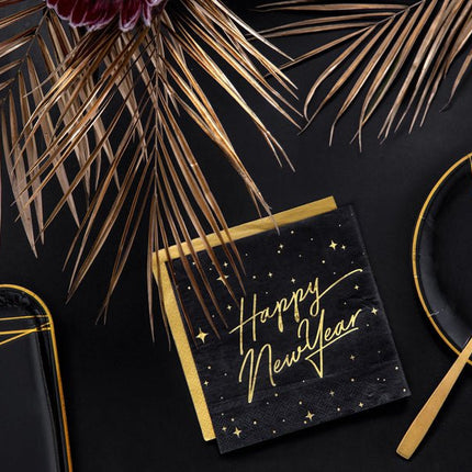 Happy New Year Servetten Zwart 33cm 20st van Partydeco koop je bij Partywinkel