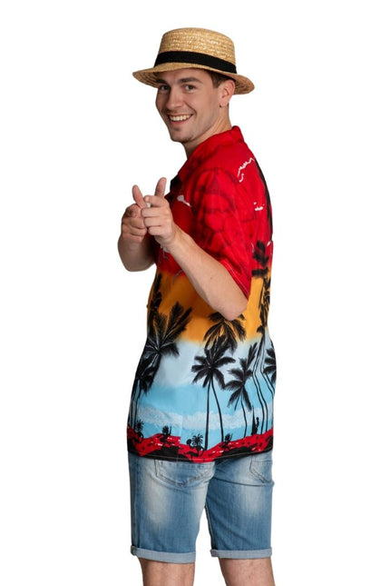 Hawai Shirt Paradise Rood – Unisex van Partychimp koop je bij Partywinkel