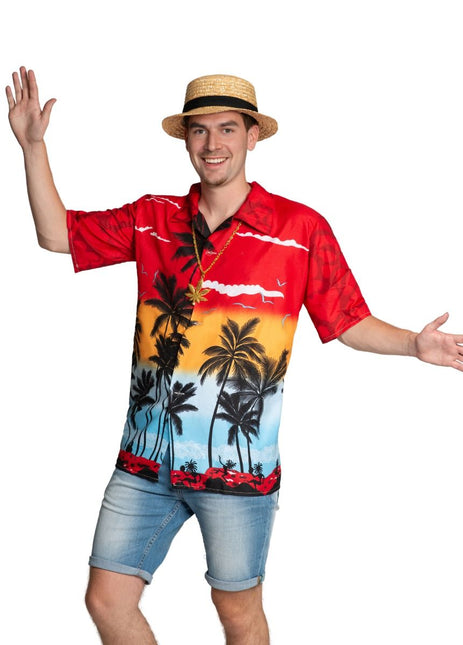 Hawai Shirt Paradise Rood – Unisex van Partychimp koop je bij Partywinkel