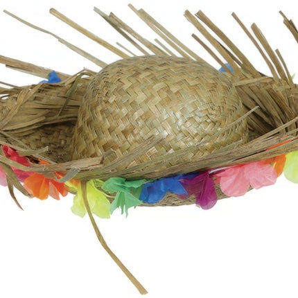 Hawaii Strohoed Met Bloemen van Fiestas Guirca koop je bij Partywinkel