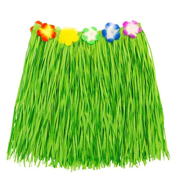 Hawaiirokje Groen Met Bloemenriem 40cm van Widmann koop je bij Partywinkel