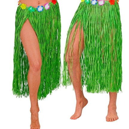 Hawaiirokje Groen Met Bloemenriem 80cm van Widmann koop je bij Partywinkel