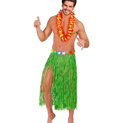 Hawaiirokje Groen Met Bloemenriem 80cm van Widmann koop je bij Partywinkel