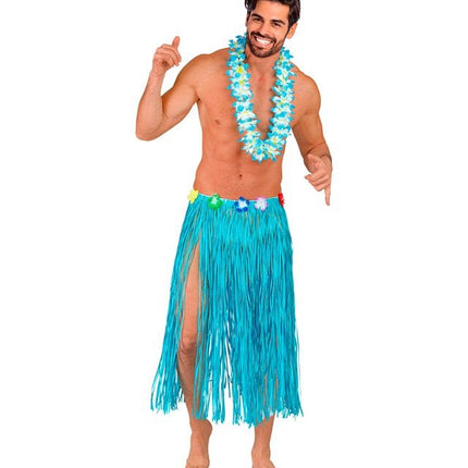 Hawaiirokje Lichtblauw Met Bloemenriem 80cm van Widmann koop je bij Partywinkel