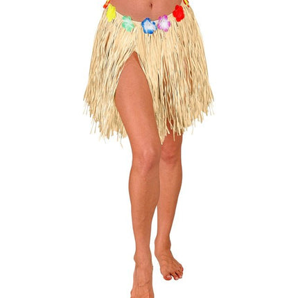 Hawaiirokje Naturel Met Bloemenriem 40cm van Widmann koop je bij Partywinkel