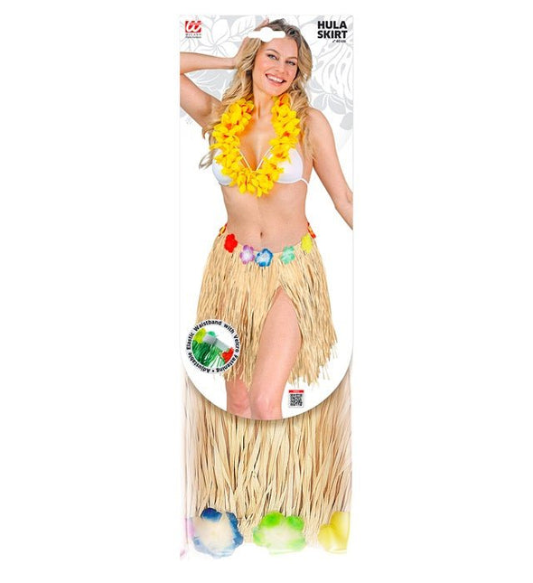 Hawaiirokje Naturel Met Bloemenriem 40cm van Widmann koop je bij Partywinkel
