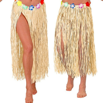 Hawaiirokje Naturel Met Bloemenriem 80cm van Widmann koop je bij Partywinkel