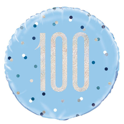 Helium Ballon 100 Jaar Blauw 45cm leeg van Unique koop je bij Partywinkel