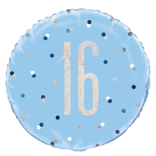 Helium Ballon 16 Jaar Blauw 45cm leeg van Unique koop je bij Partywinkel