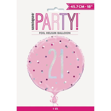 Helium Ballon 21 Jaar Roze 45cm leeg van Unique koop je bij Partywinkel