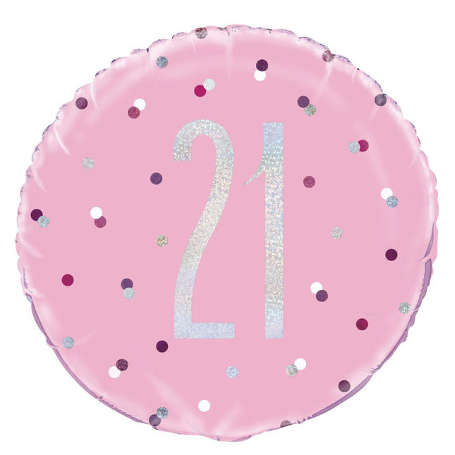 Helium Ballon 21 Jaar Roze 45cm leeg van Unique koop je bij Partywinkel