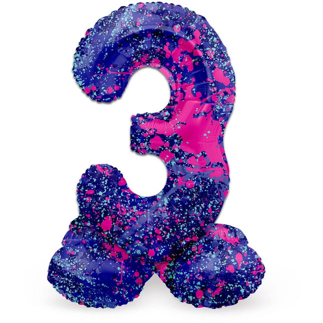 Helium Ballon 3 Jaar Verfspetters Met Standaard Leeg 41cm van Folat koop je bij Partywinkel