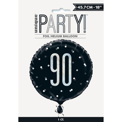 Helium Ballon 90 Jaar Zwart 45cm leeg van Unique koop je bij Partywinkel