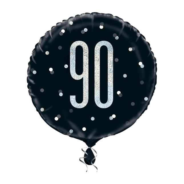 Helium Ballon 90 Jaar Zwart 45cm leeg van Unique koop je bij Partywinkel