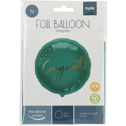 Helium Ballon Congrats Groen Leeg 45cm van Folat koop je bij Partywinkel