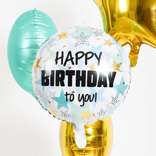 Helium Ballon Happy Birthday Sterren Blauw Goud Leeg 45cm van Folat koop je bij Partywinkel
