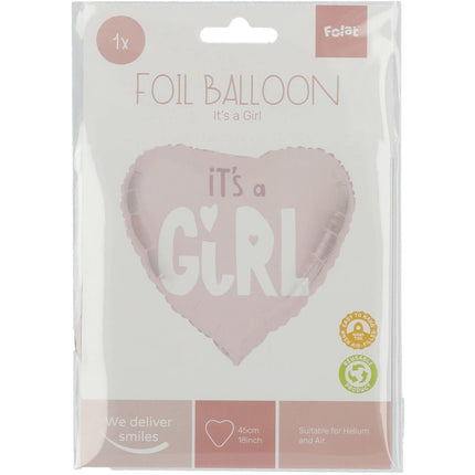 Helium Ballon Hart It'S A Girl Roze Leeg 45cm van Folat koop je bij Partywinkel