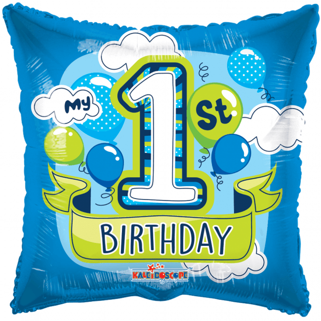 Helium Ballon Vierkant 1St Birthday Jongen 45cm leeg van WeFiesta koop je bij Partywinkel
