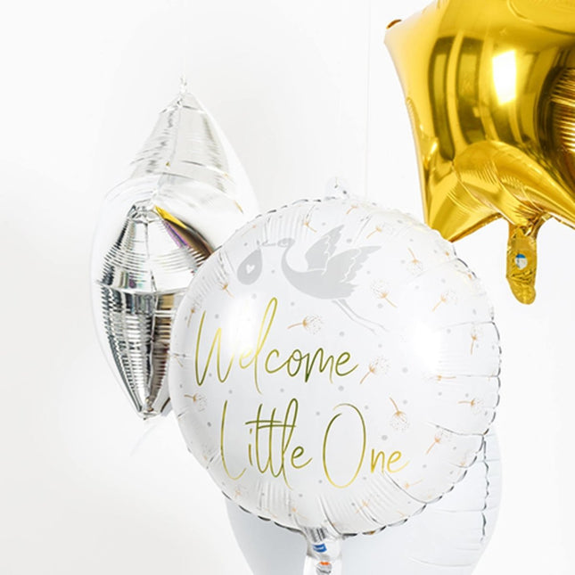 Helium Ballon Welcome Little One Ooievaar Leeg 45cm van Folat koop je bij Partywinkel
