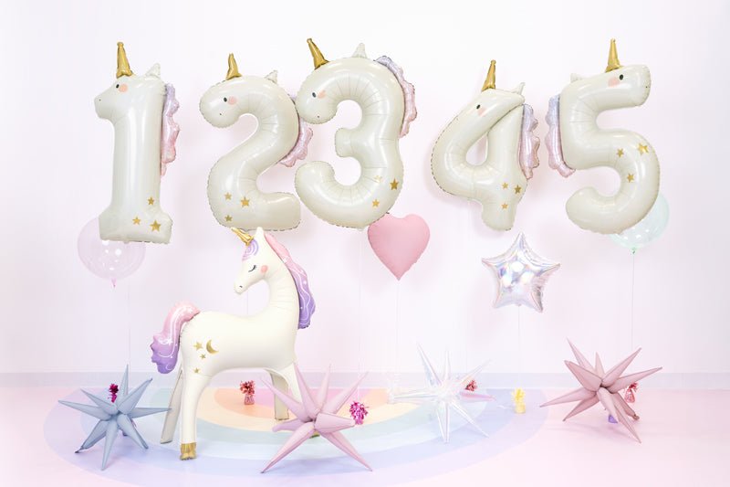Heliumballon 3 jaar Unicorn, 93cm, mix van Partydeco koop je bij Partywinkel