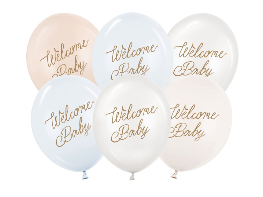 Hello Baby Ballonnen Blauw Wit 30cm 50st van Partydeco koop je bij Partywinkel