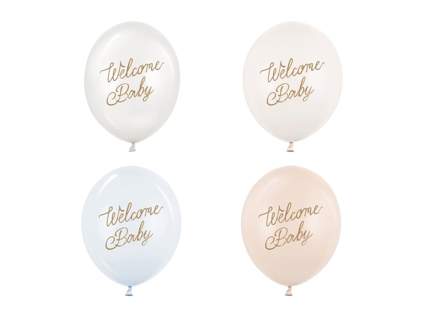 Hello Baby Ballonnen Blauw Wit 30cm 50st van Partydeco koop je bij Partywinkel