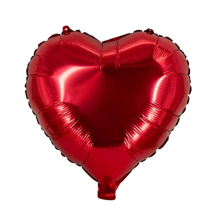 Hjerteformet heliumballon, rød, blank, tom, 45 cm