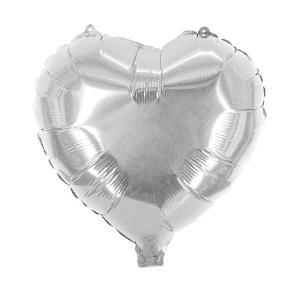 Hjerteformet heliumballon, sølvfarvet, blank, tom, 45 cm