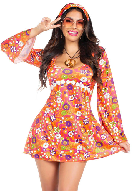 Hippie 60S Jurk Dames Bloemen Leg Avenue van Leg Avenue koop je bij Partywinkel