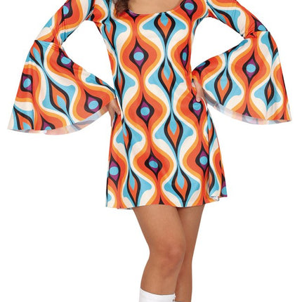 Hippie 60S Kostuum Blauw Oranje Dames van Fiestas Guirca koop je bij Partywinkel