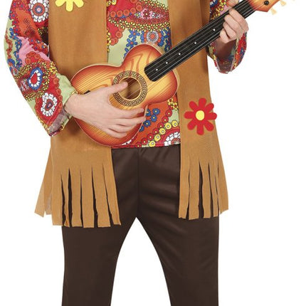 Hippie 60S Kostuum Gekleurd Heren Met Bruin Vest van Fiestas Guirca koop je bij Partywinkel