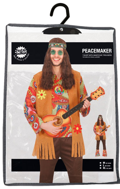 Hippie 60S Kostuum Gekleurd Heren Met Bruin Vest van Fiestas Guirca koop je bij Partywinkel