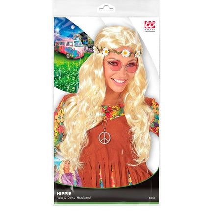 Hippie 60S Pruik Blond Met Bloemen Haarband van Widmann koop je bij Partywinkel