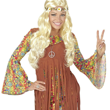 Hippie 60S Pruik Blond Met Bloemen Haarband van Widmann koop je bij Partywinkel