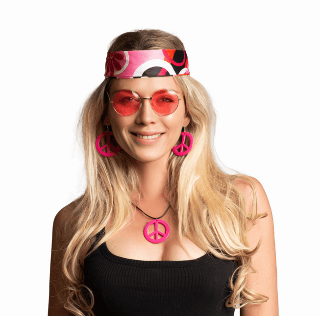 Hippie 60S Verkleedset Roze 4 delig van Partychimp koop je bij Partywinkel
