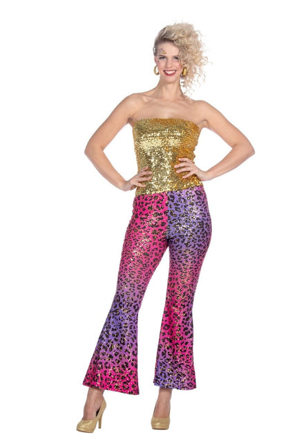 Hippie 60S Broek Paars Roze Dames Glitter van Wilbers & Wilbers koop je bij Partywinkel