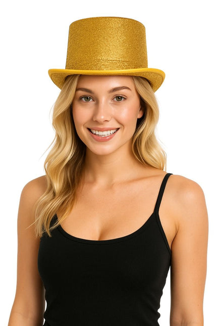 Hoge Hoed Glitter Goud van Partychimp koop je bij Partywinkel