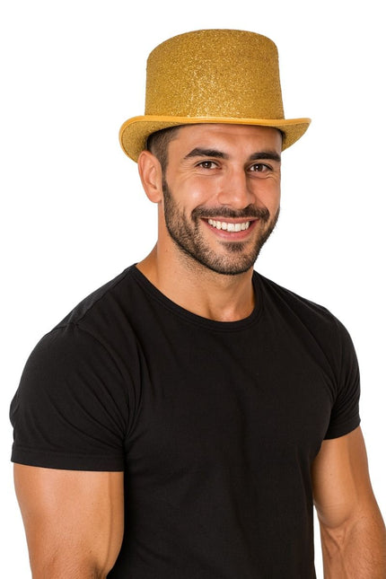 Hoge Hoed Glitter Goud van Partychimp koop je bij Partywinkel