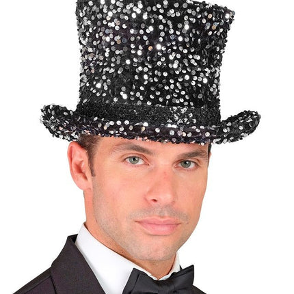 Hoge Hoed Pailletten Zwart/Zilver van Widmann koop je bij Partywinkel