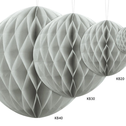 Honeycomb Bal Lichtgrijs 20cm van Partydeco koop je bij Partywinkel