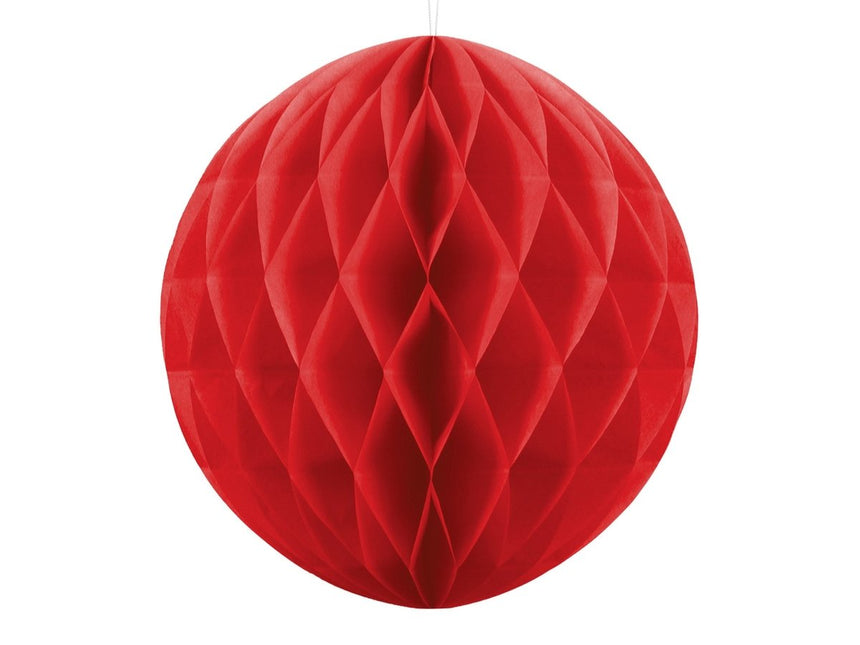 Honeycomb Bal Rood 20cm van Partydeco koop je bij Partywinkel
