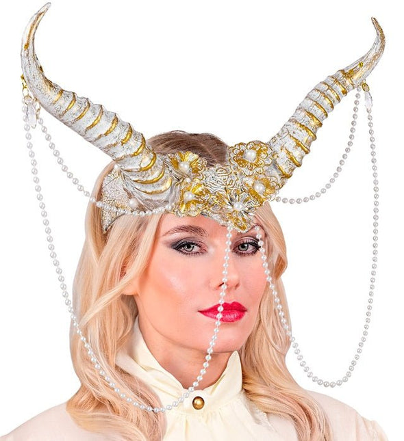 Hoofdbedekking hoorn wit goud van Widmann koop je bij Partywinkel