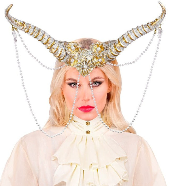 Hoofdbedekking hoorn wit goud van Widmann koop je bij Partywinkel